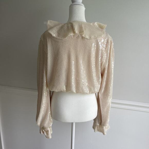 EN SIASON Sequin Crop Jacket Top Fairy Goddess Long Sleeve Mesh Romantic Med NEW - Picture 3 of 14